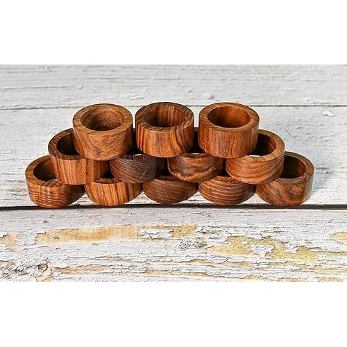 Lot De 12 Ronds De Serviette En Bois D'acacia Artisanaux - Décoration De Table élégante, Diamètre 5.1 Cm - 2