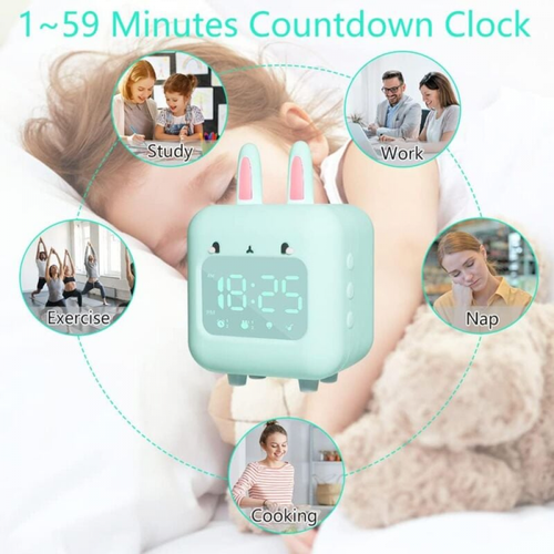Vert Réveil Numérique Pour Enfants, Lapin Avec Veilleuse, Minuteur Et Répétition, Horloge