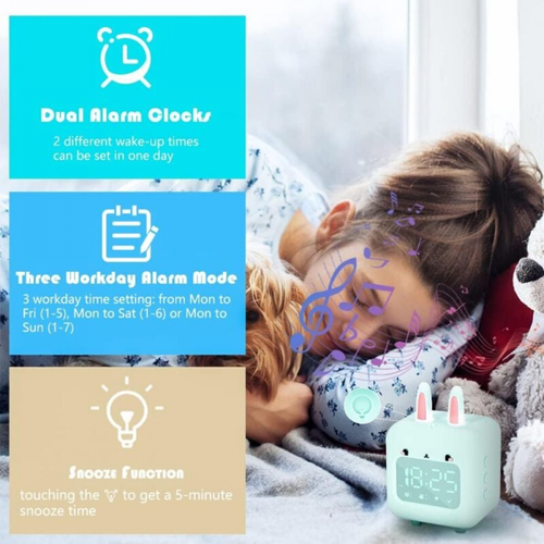 Vert Réveil Numérique Pour Enfants, Lapin Avec Veilleuse, Minuteur Et Répétition, Horloge