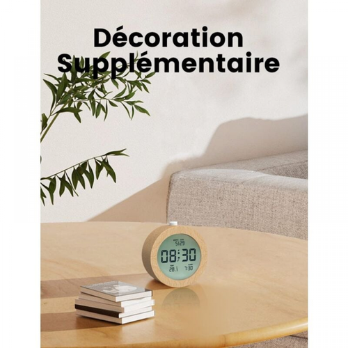 Rond Réveil Numérique En Bois, Réveil Matinal, Horloge Numérique LCD Avec Affichage De La Date