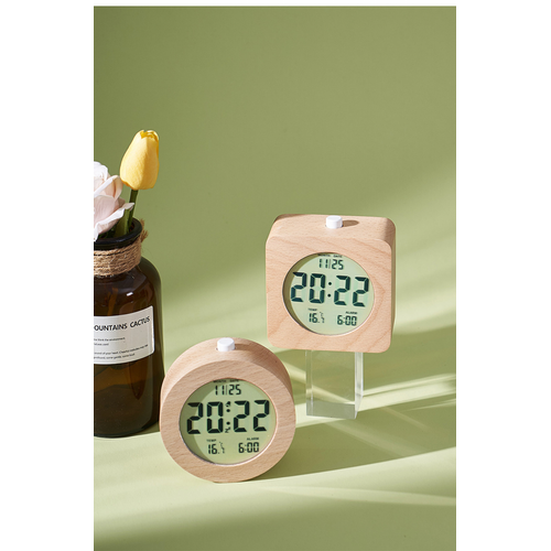 Carré Réveil Numérique En Bois, Réveil Matinal, Horloge Numérique LCD Avec Affichage De La Date