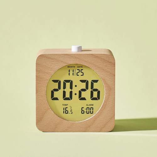 Carré Réveil Numérique En Bois, Réveil Matinal, Horloge Numérique LCD Avec Affichage De La Date