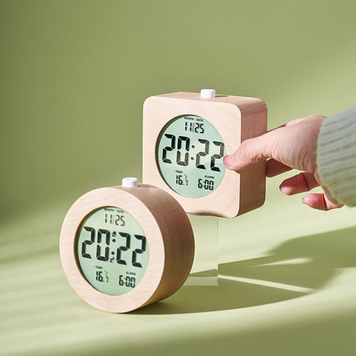 Carré Réveil Numérique En Bois, Réveil Matinal, Horloge Numérique LCD Avec Affichage De La Date