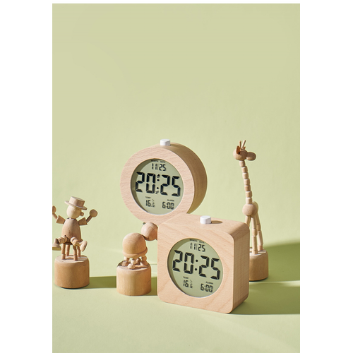 Carré Réveil Numérique En Bois, Réveil Matinal, Horloge Numérique LCD Avec Affichage De La Date