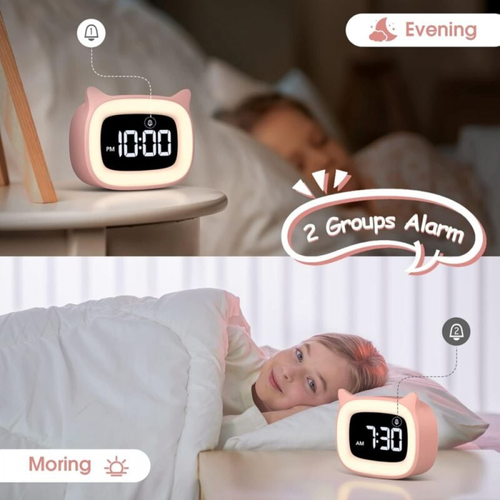 Réveil Educatif, LED Veilleuses Pendules Horloges De Chambre D'enfant Kid Sleep Jour/nuit Lumine