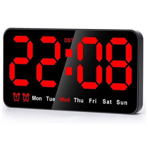 Horloge Numérique LED Géante 12 Pouces – Grand Écran Avec Télécommande, Température, Humidité, Date Et Veilleuse RGB – Idéale Pour Salon, Bureau Ou Salle De Sport