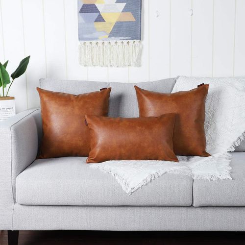 Lot De 2 30*50 Cm Housses De Coussins Luxe En Cuir Artificiel Décoration Confortable Moderne