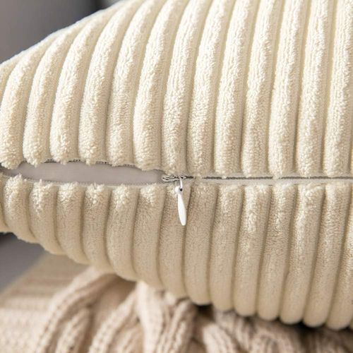 Lot De 2 Decorative Housse De Coussin ，45x45cm Beige，côtelé Canapé Taie D'oreiller