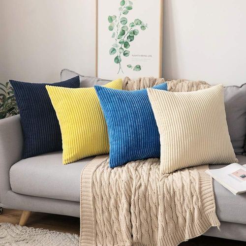 Lot De 2 Decorative Housse De Coussin ，45x45cm Beige，côtelé Canapé Taie D'oreiller