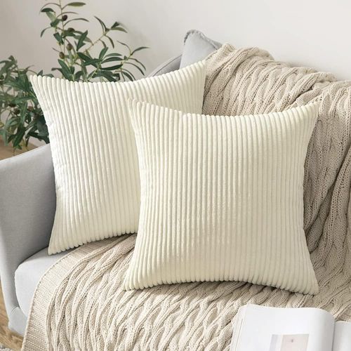 Lot De 2 Decorative Housse De Coussin ，45x45cm Beige，côtelé Canapé Taie D'oreiller