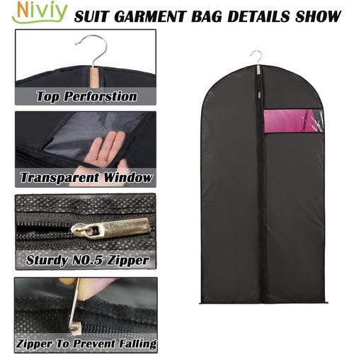 5pcs Housses Vetement Fenêtre Transparente Visible Housse Veste Costume Anti Poussière Etanche