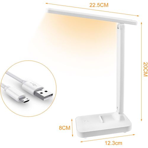 Lampe De Bureau à LED, Rechargeable Par USB, 3 Niveaux D'éclairage De Couleur, Blanc