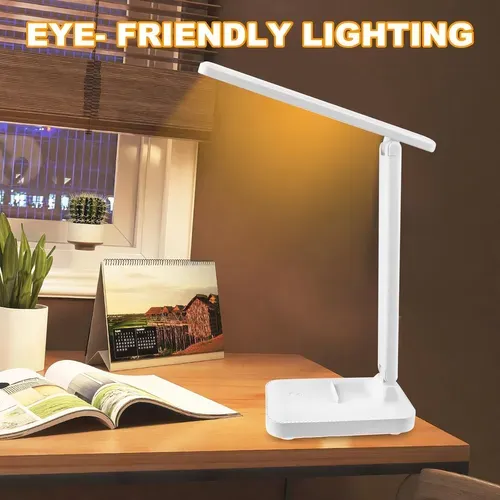 Lampe De Bureau à LED, Rechargeable Par USB, 3 Niveaux D'éclairage De Couleur, Blanc