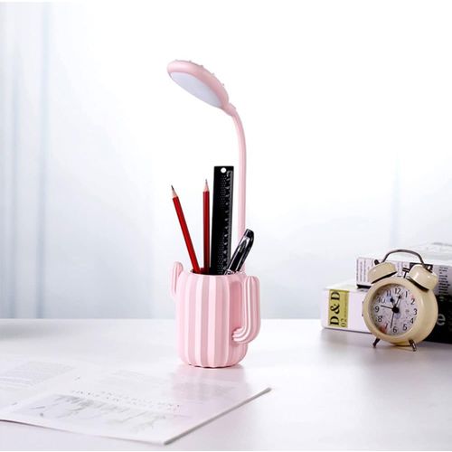 Lampe De Table Cactus Avec Porte-stylo, Commande Tactile, Rose