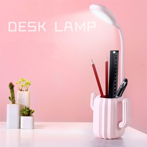Lampe De Table Cactus Avec Porte-stylo, Commande Tactile, Rose
