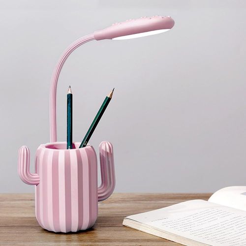 Lampe De Table Cactus Avec Porte-stylo, Commande Tactile, Rose