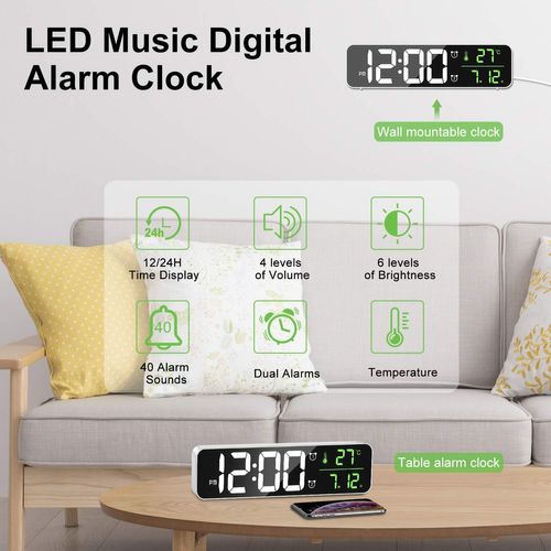 Digital Alarm Clock, Wall Clock Morning Alarm Clock LED USB Clock