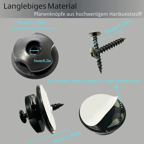 60 Pièces Crochet Ridelle De Bâche Ronds Inclus Vis Boutons Ronds Pour Filet Remorque Et Bache