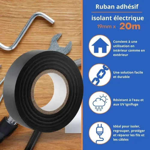 Ruban Adhésif Isolant Électrique Noir - 17 Mm X 10 M - Résistant, Autocollant - Protèger