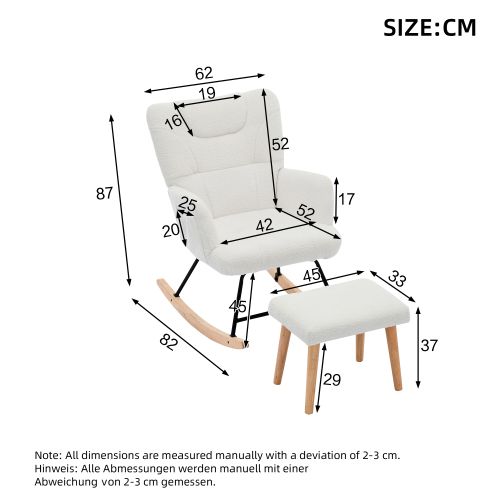 Fauteuil à Bascule Avec Repose-Pieds - Confort Gris En Coton Et Lin, Pieds Antidérapants En Bois Massif