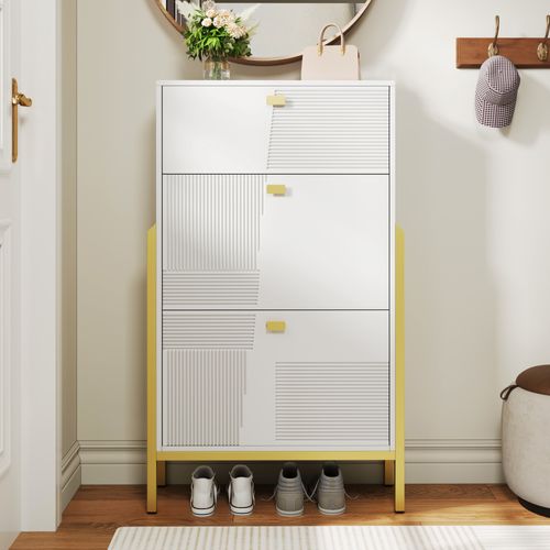 Buffet Contemporain Avec 6 Tiroirs - 120x40x77 Cm - Blanc Avec Poignées Dorées