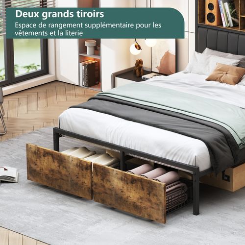 Cadre De Lit 180x200 Cm Avec LED RGB Et Prises USB COMHOMA - Métal, Sommier à Lattes, App Et Télécommande