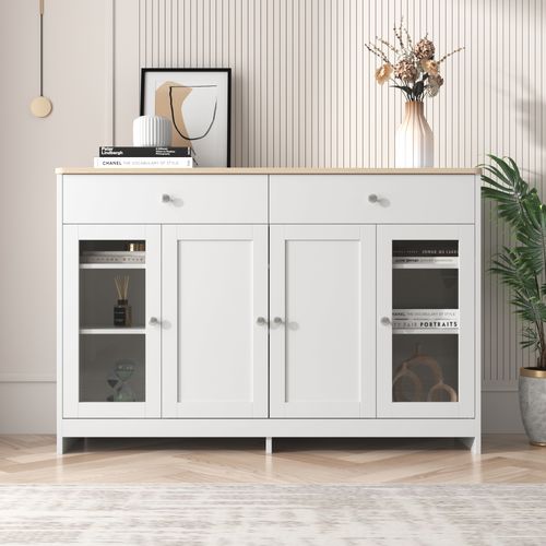 Costway Buffet Salon Avec 2 Portes Et 2 Compartiments, Meuble De Rangement Commode 4 Pieds Metalliques Sureleves Buffet Cuisine Style Moderne 148 X 40 X 75 Cm