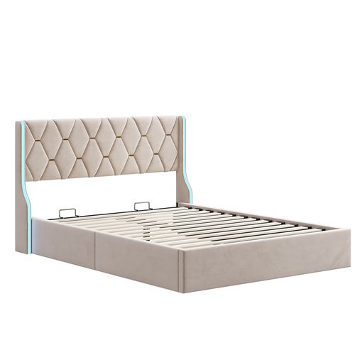 Lit Coffre 160x200 Cm Avec Rangement Et LED - Sommier à Lattes, Ports USB/C - Blanc, Idéal Chambre Adulte - 11