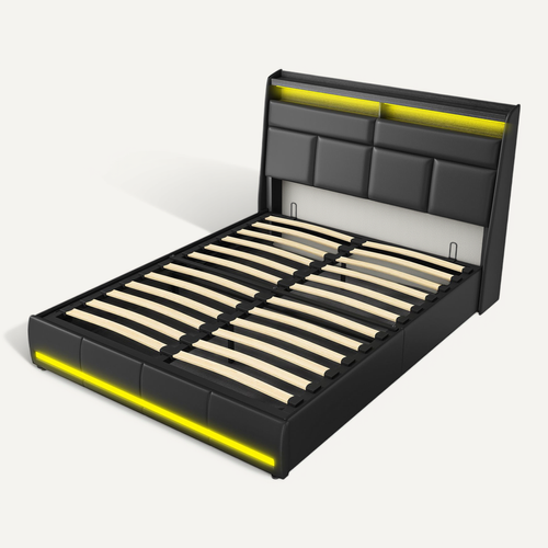 Zepneiy Lit 140x200 Avec Sommier LED Et Tiroirs, Lit Coffre 140x200 Avec Rangement Et Tete De Lit, Lit Double Avec à Lattes Lit, Lit Rembourré Cadre De Lit 140x200, Velours Beige(sans Matelas