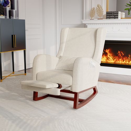 Fauteuil à Bascule Avec Repose-pieds Réglable - Rembourrage épais Et Appui-tête - Pour Chambre Bébé Ou Salon - Blanc - 9