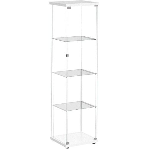 Vitrine En Verre 4 Étagères, 1 Porte, 164x42.5x36.5 Cm, Meuble Pour Collection, Blanc, Transparent