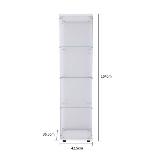 Vitrine En Verre 4 Étagères, 1 Porte, 164x42.5x36.5 Cm, Meuble Pour Collection, Blanc, Transparent