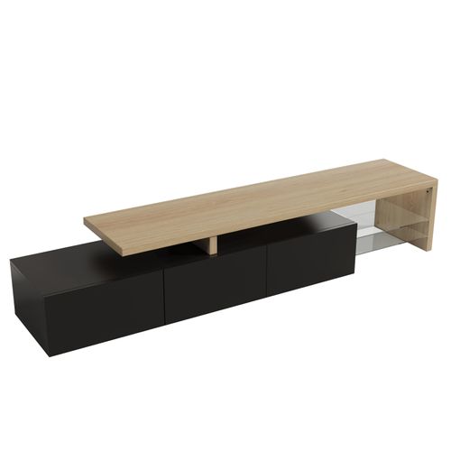 Meuble TV Moderne Avec Lumières LED Variables, 3 Portes Et Étagères En Verre – Noir