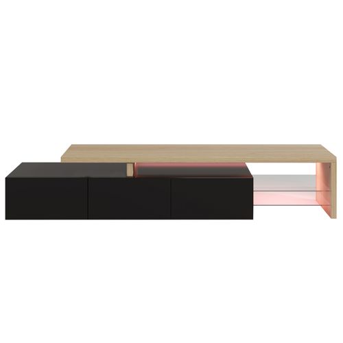 Meuble TV Moderne Avec Lumières LED Variables, 3 Portes Et Étagères En Verre – Noir
