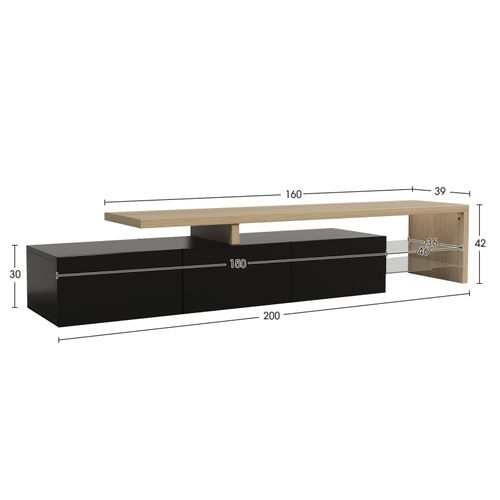 Meuble TV Moderne Avec Lumières LED Variables, 3 Portes Et Étagères En Verre – Noir