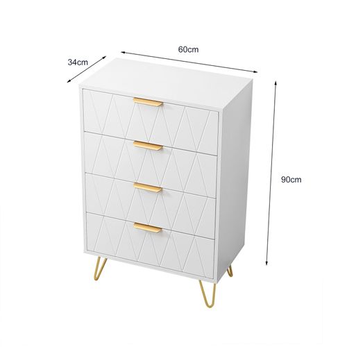 Commode à 4 Tiroirs, Grande Commode De Rangement Avec Pieds En Métal - Diamant Blanc