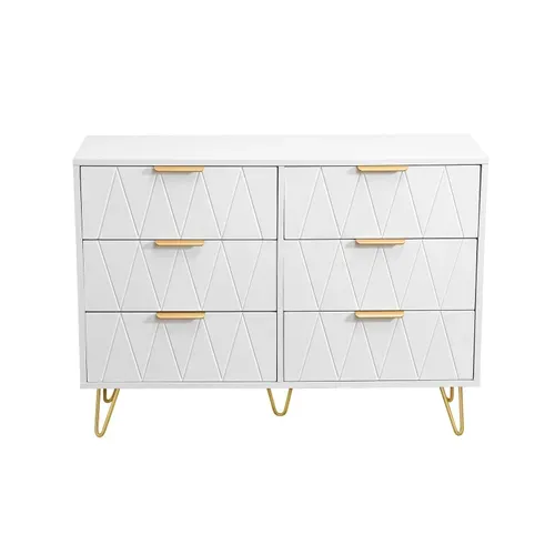 Commode à 6 Tiroirs - En Bois - Pour Chambre à Coucher, Salon- 100 X 34 X 73 Cm - Blanc