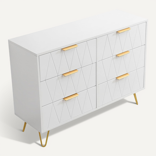 Commode à 6 Tiroirs - En Bois - Pour Chambre à Coucher, Salon- 100 X 34 X 73 Cm - Blanc