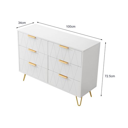 Commode à 6 Tiroirs - En Bois - Pour Chambre à Coucher, Salon- 100 X 34 X 73 Cm - Blanc