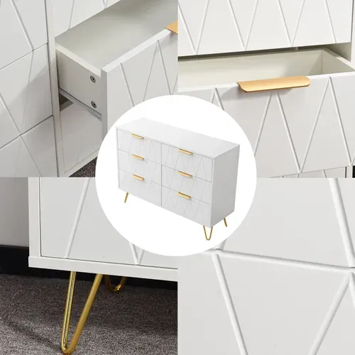 Commode à 6 Tiroirs - En Bois - Pour Chambre à Coucher, Salon- 100 X 34 X 73 Cm - Blanc