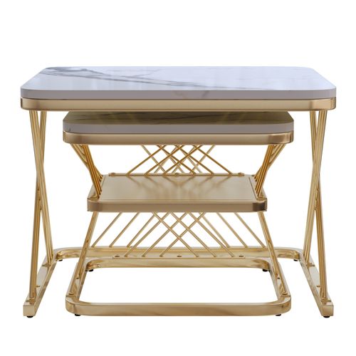 Lot De 2 Tables Basses Gigognes, Carrées Table D'appoint, Doré