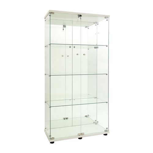 Vitrine En Verre Avec 4 Étagères, Vitrine à 2 Portes Avec Lumière Et Serrure, Blanc
