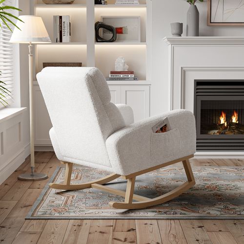Fauteuil à Bascule En Peluche - Charge 150 Kg, Accoudoirs Et Dossier Haut - Pour Chambre, Salon, Jardin