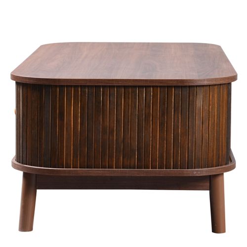 Table Basse Style Cottage 110x55x38.5cm - Table à Café Avec Tiroirs En Rotin Et Portes - Marron