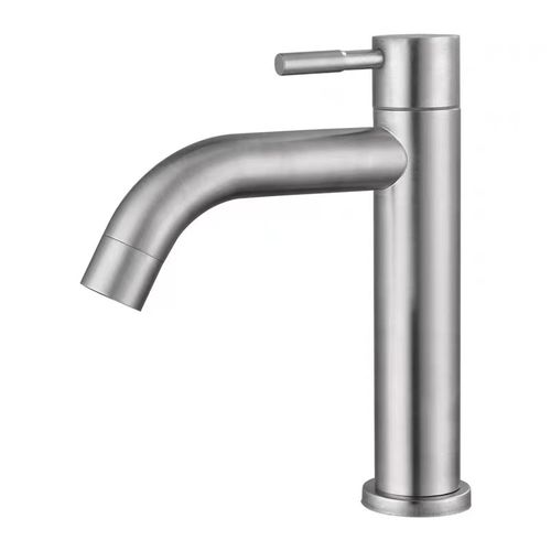 Robinet D'eau Froide Acier Inox Brossé – Bec Droit, Tuyau 60 Cm, Pour Lavabo, Salle De Bain, Cuisine