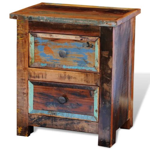 Table de chevet 2 tiroirs bois recyclé clair Induka