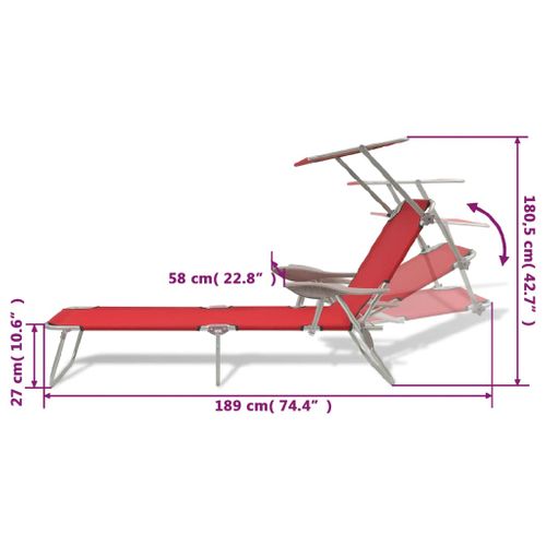 Transat, Chaise Longue Avec Auvent, Bain De Soleil Acier Rouge
