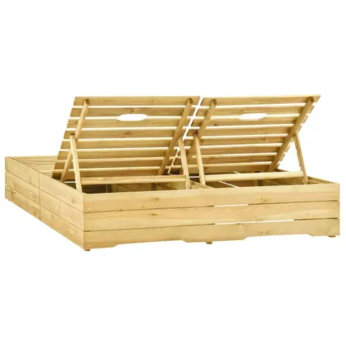 Chaise Longue 2 Places - Transat - Bain De Soleil Double Bois De Pin Imprégné De Vert