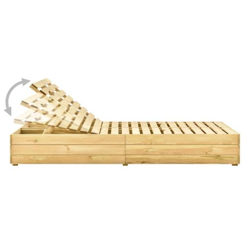 Chaise Longue 2 Places - Transat - Bain De Soleil Double Bois De Pin Imprégné De Vert