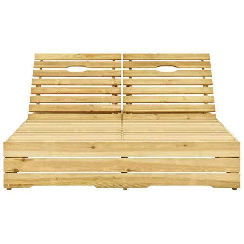Chaise Longue 2 Places - Transat - Bain De Soleil Double Bois De Pin Imprégné De Vert